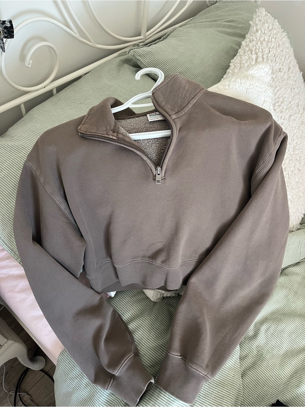 TNA Women's Cropped Quarter-Zip Pullover Sweater - Taupe